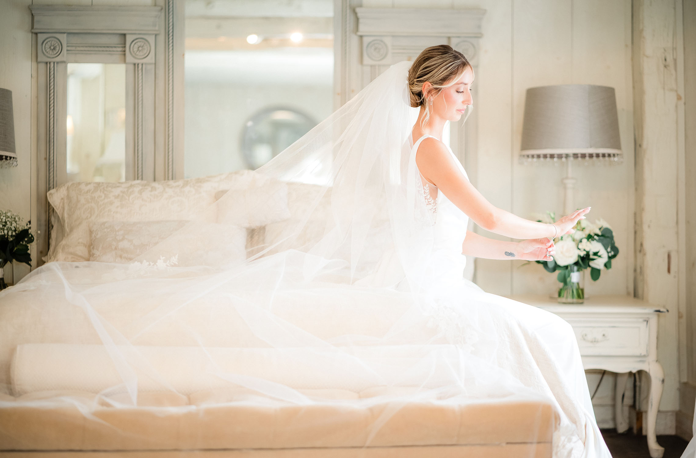 Bride getting ready at Century Barn