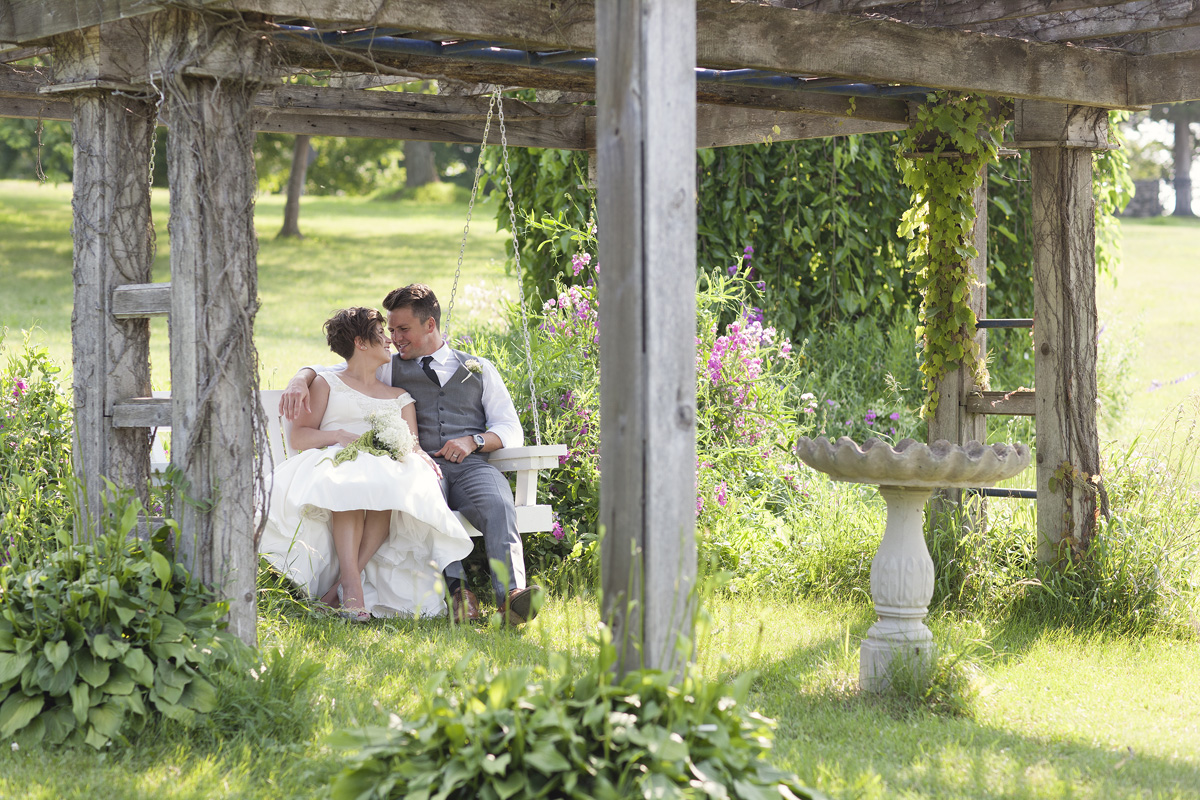 outdoor wedding portrait at lake on the mountain in Picton